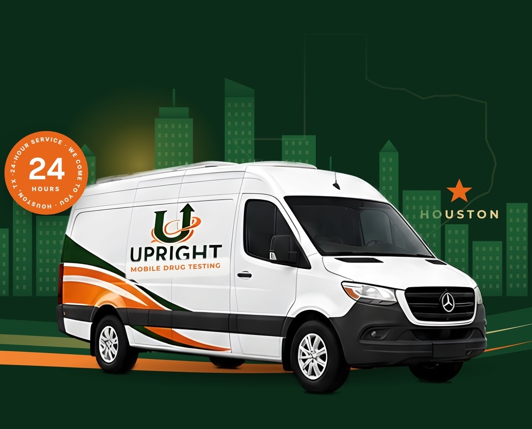Upright Mobile Drug Testing van, 24-hour service in Houston, Texas